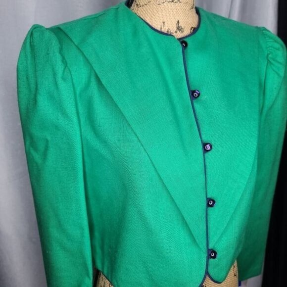NWT Deadstock Vintage 80s Bright Green Cropped Puff Sleeve Blazer - Picture 5 of 16